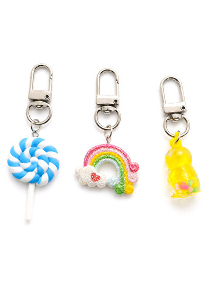 MakeWell Charm Keychain Set – Bag Ornament with Lollipop, Rainbow, and Hambur...
