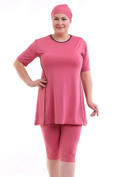 aydenahome Kısa Kol Yarı Kapalı Tesettür Mayo Büyük Beden Mikrolu Likra Esnek...