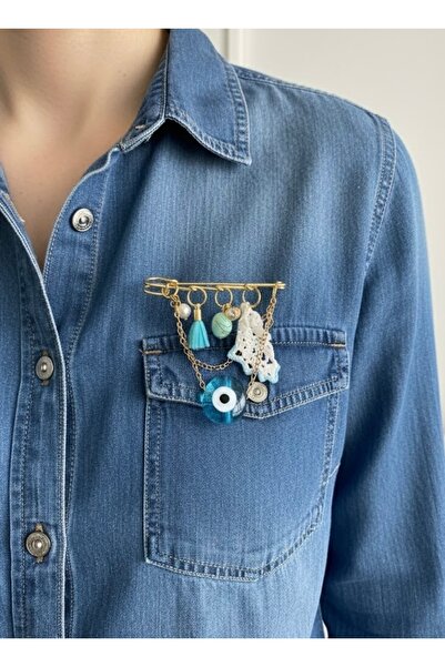 SERENA BD Broş çengel nazar boncuk ve dantel detaylı charm eklentili aksesuar...