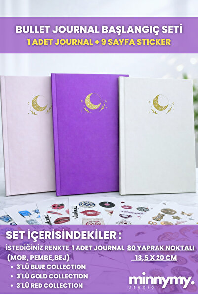 Minnymy Sert Kapak Noktalı Defter ve 9’lu Koleksiyon Sticker Seti – Bullet Jo...