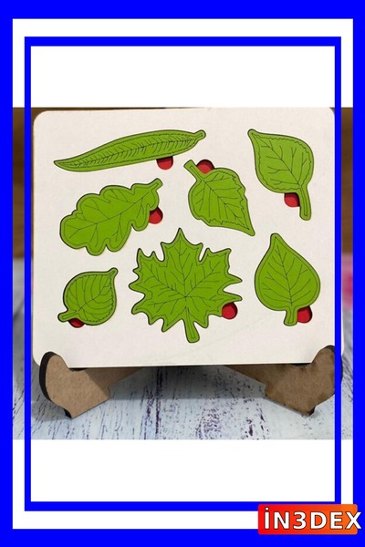 İN3DEX لغز أوراق الشجر الخشبية المقطوعة بالليزر بتصميم طبيعي
