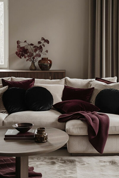 JACA Yuvarlak Daire Görünümlü Büyük Boy Yastık Kadife Yumuşak Kırlent Minder ...