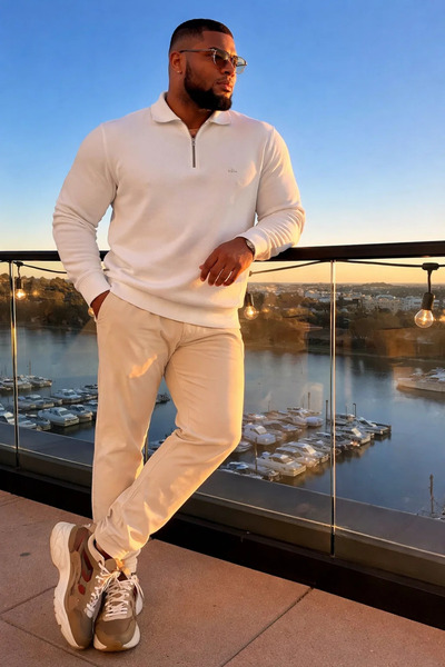 Maccali Чоловічий великий розмір Модний білий світшот на блискавці