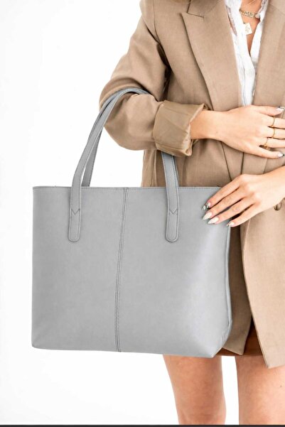 ÖZÜM TAKI حقيبة كتف نسائية كبيرة الحجم باللون الرمادي