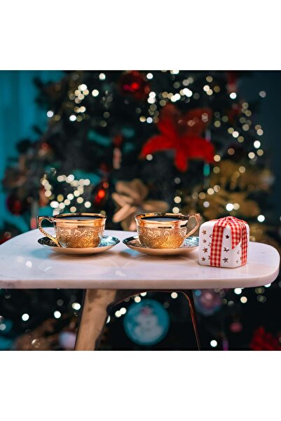 ARANA Pack of 2 coffee cups (150 ml), 2 saucers made of solid brass, unique p...