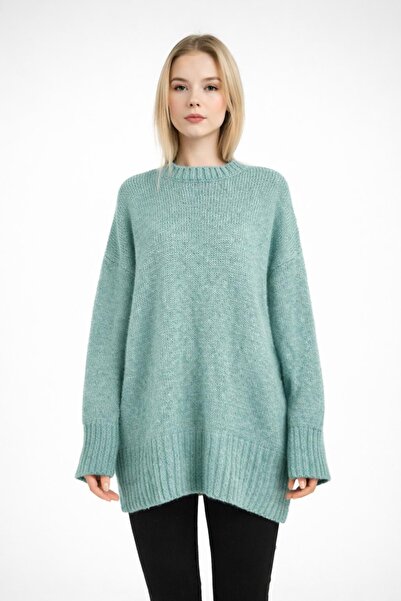 İLKCET MODA Oversized Basic Mint Long Women's Sweater