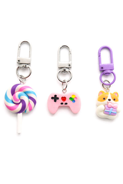 MakeWell Charm Keychain Set – Bag Ornament with Lollipop, Rainbow, and Hambur...