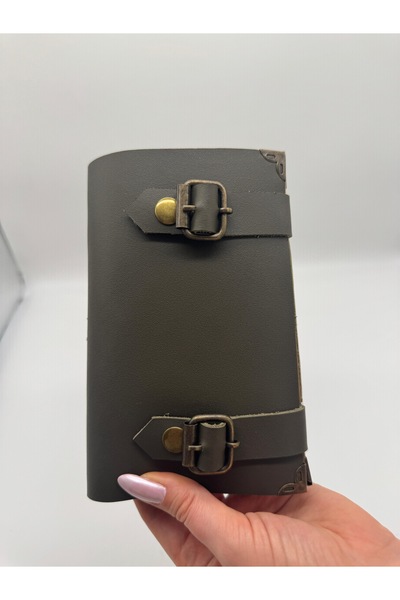 LAYDA دفتر ملاحظات من الجلد الطبيعي 100% باللون الكاكي غير اللامع