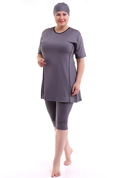 aydenahome Kısa Kol Yarı Kapalı Tesettür Mayo Büyük Beden Mikrolu Likra Esnek...