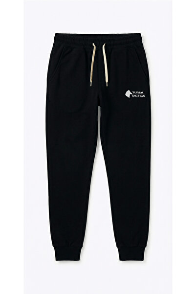 TURAN TACTICS Embroidery Detailed - 3 Thread Fleece-Lined Black Sweatpants