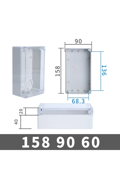 Choice18 158-90-60 صندوق بلاستيكي شفاف مقاوم للماء بمعيار IP67، غلاف مقاوم لل...