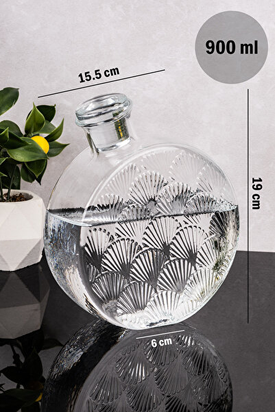 dnshome Cam Sürahi 900 ml Desenli Cam Kapaklı Sürahi Karaf
