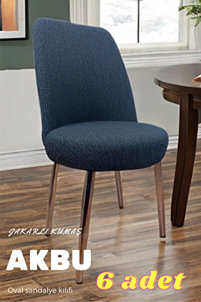 AKBU 6lı A Kalite Mutfak Sandalye Kılıfı Oval Jakarlı Yıkanabilir Streç Lasti...