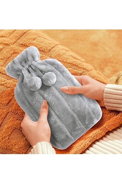 Bosphorus كيس ماء ساخن مع كرة فرو تيرموفور رمادي اللون 28×17 سم 750 مل