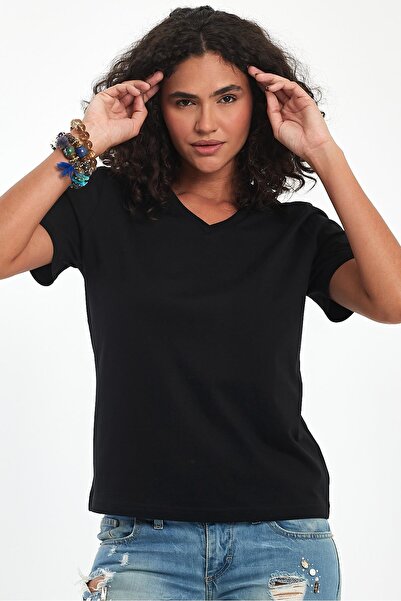 Store 100% Cotton V-Neck Slim Fit Basic Women's T-Shirt