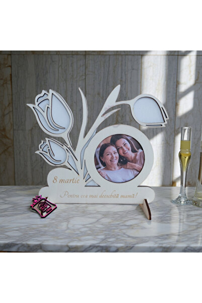 damoro Desk photo frame, Tulips model, March 8, For Mother, wood, white/natural