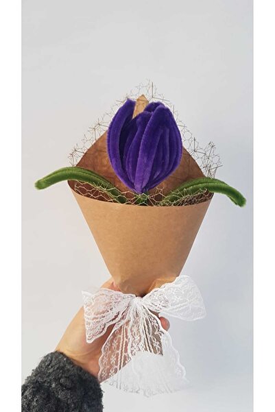 Badem Hediyecilik باقة زهور التوليب المصنوعة يدويًا من الشنيل - زخرفية، لا تب...