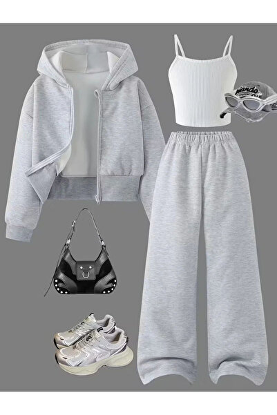 npLStore Children's Basic 3-Piece Strap Crop-Jacket and Sweatpants Set