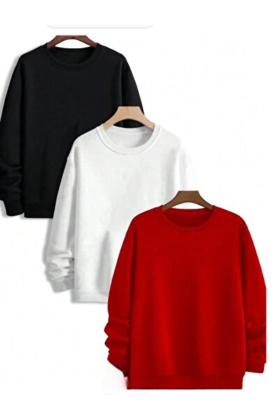 BRLKN 3 Thread 3 Color Black-Red-White Bicycle Collar Sweatshirt 3-Piece Set