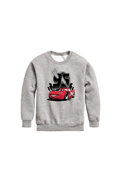 Kids Kırmızı Araba Baskılı Erkek Kışlık Çocuk Sweatshirt Gri