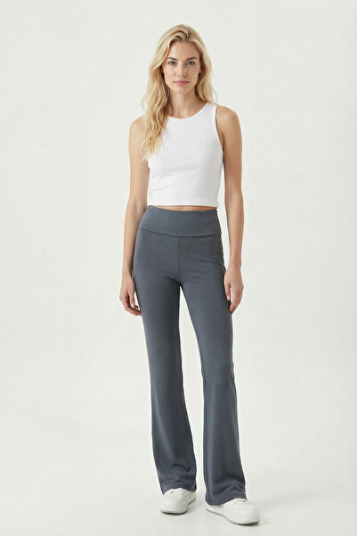 Lovelyİstanbul Folding Waisted Flared Knitted Trousers Lcr0105 Smoked
