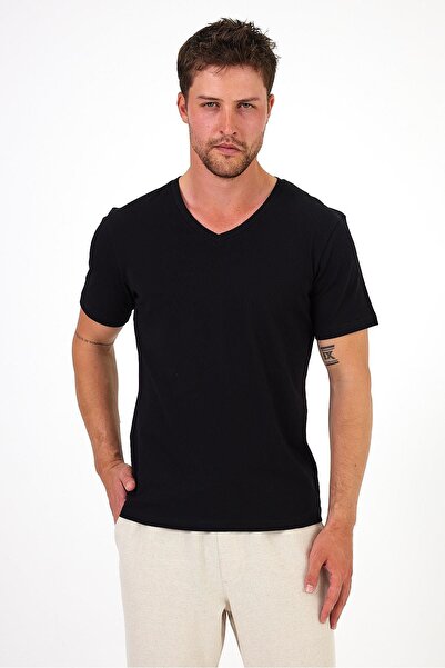 Store 100% Cotton V-Neck Slim Fit Basic Men's T-Shirt