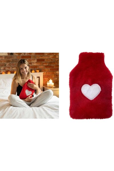 Bosphorus كيس ماء ساخن مع قلب من القطيفة، تيرموفور أحمر 21×13.5×2 سم 500 مل