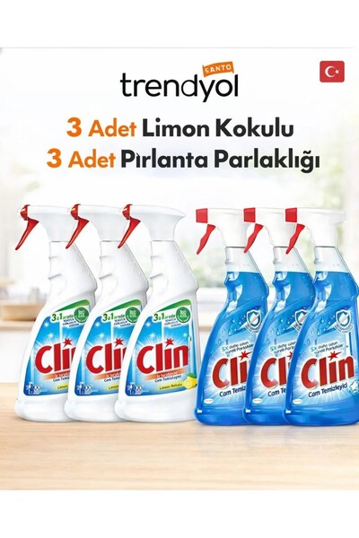 Clin cam temizleyici sprey 3 adet limon 3 adet pırlanta parlaklığı 500*6 ml