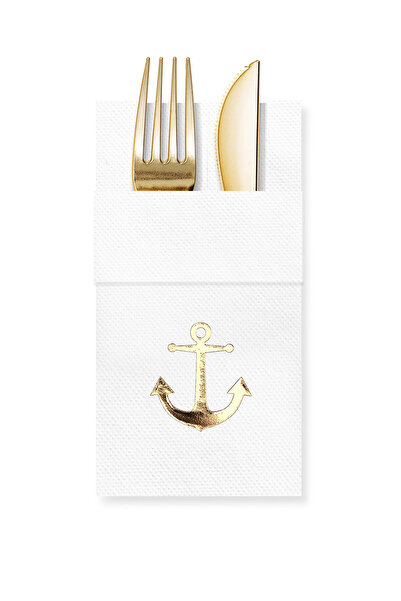 Story مناديل ورقية بيضاء اللون مقاس 40×40 سم مع نقش مرساة ذهبية و16 جيبًا