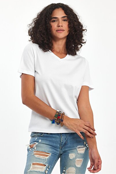 Store 100% Cotton V-Neck Slim Fit Basic Women's T-Shirt