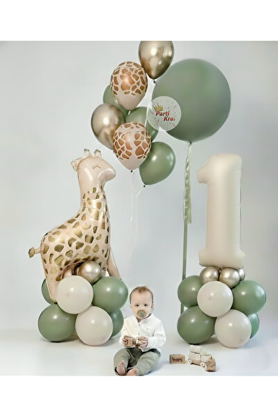 parti kral Gold Benekli Zürafa Folyo 1 Yaş Balon Seti Konsepti