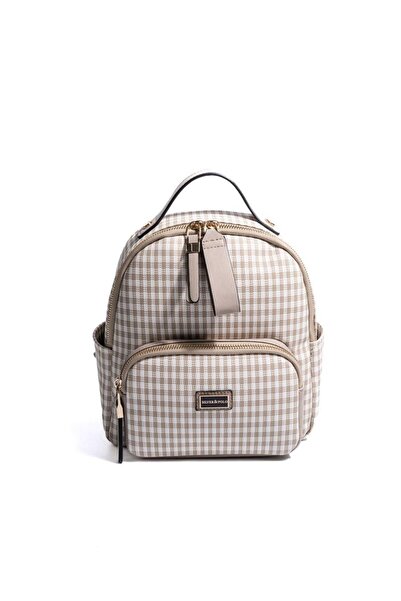 Silver Polo Silver & Polo Sp1130 Women's Backpack Plaid Line Square Sand Beig...