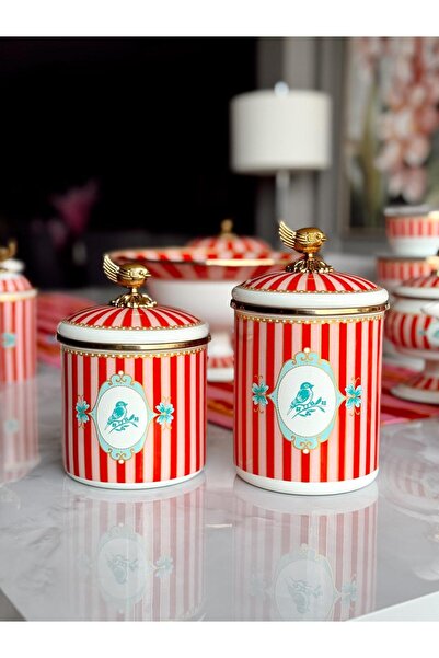 CREARTHOME Belissima 2'li Kavanoz Kuş Desen 15 cm ve 12 Cm