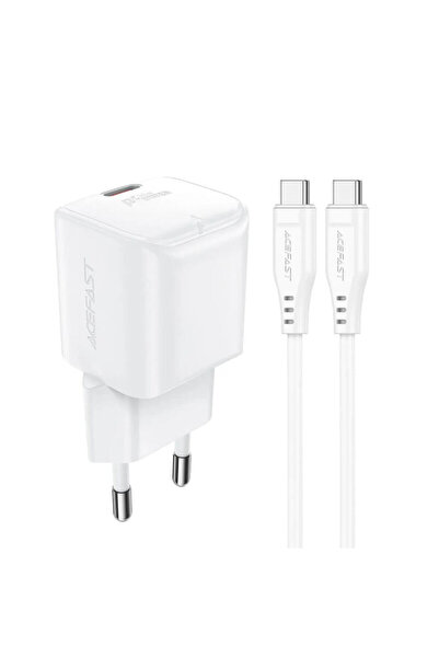 Acefast Set încărcător GaN Type-C PD30W + cablu Type-C, A77, alb