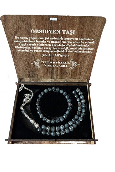 GÜLNAR BİJUTERİ Obesidian Natural Stone Prayer Beads & Bracelet Set Special D...
