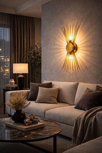 VEYRA Gold Line Çift Ampullü Gold Dekoratif Duvar Apliği