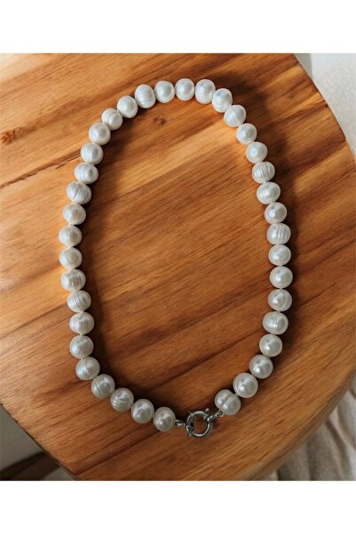 Taşmir قلادة من اللؤلؤ الحقيقي المعتمد مقاس 8-9 مم - قفل معدني من الفولاذ الم...