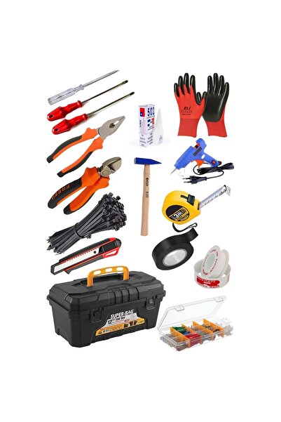 SUPER-BAG 24 Çeşit 400 Parça İçi Dolu Alet Takım Çantası El Aleti Seti Pense ...