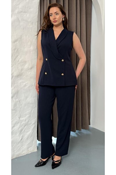 Butik Nilyam Women's Plus Size Double-Breasted Lapel Zero Sleeve Button Brooc...