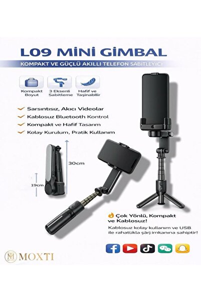 Moxti Tripod Profesyonel Gimbal Çok Amaçlı Işıklı Video Çekimi Telefon Sabitl...