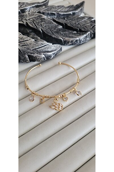 YİĞİTKARANAKSESUAR Brass Swan Charmli Gold Color Women Bracelet
