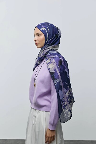 Modakaşmir FLORES DESEN AYA ŞAL - LACİVERT