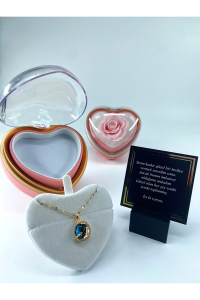 aromahediye Sky Planet Necklace in a Heart Box with Pink Roses for Lover & Mo...