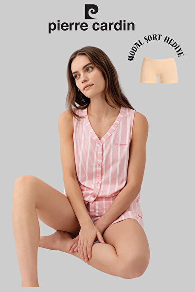Pierre Cardin Γυναικείο Σετ Πιτζάμες με Ροζ Σορτς και Σορτς με Χοντρές Τιράντ...