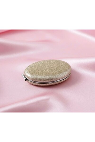 EFSU BİJUTERİ Simli Oval Çift Taraflı Cep Aynası, Makyaj Aynası