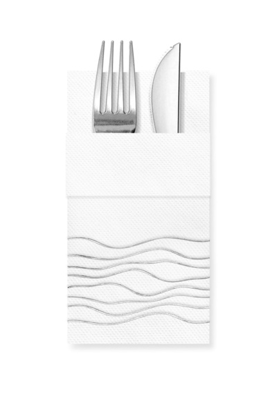 Story مناديل ورقية بيضاء اللون مقاس 40×40 سم بنمط خطوط متموجة فضية مع 16 جيبًا