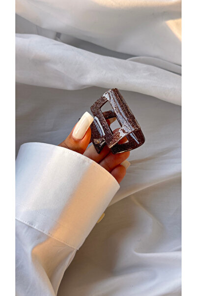 YOYYO Brown Glitter Rectangular Latch Buckle - Sparkling Hair Accessory