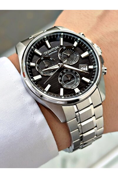 Quantum Functional Silver-Black Color Sapphire Glass Steel Band Steel Case Me...