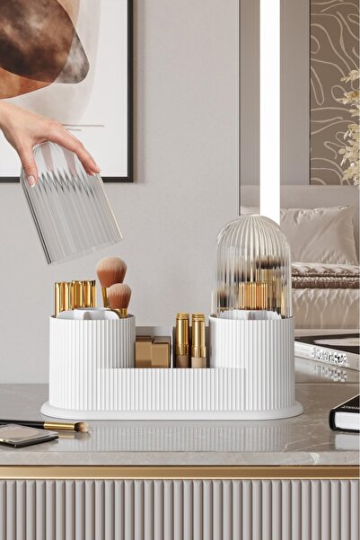 Pufwin Home Sofia Kapaklı Makyaj Organizeri Şeffaf Kapaklı Çok Bölmeli Fırça ...