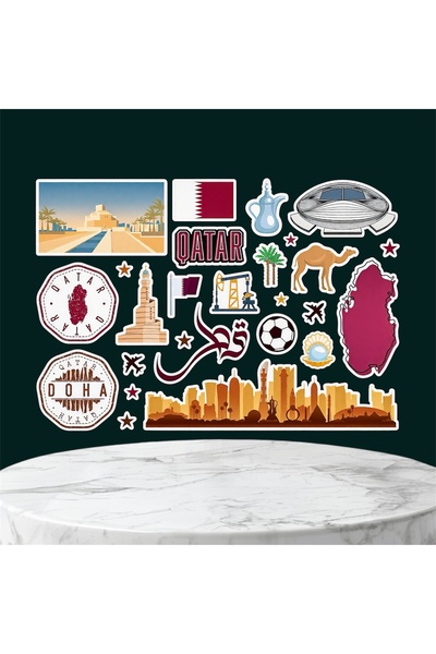 Limitless Design Qatar Themed Sticker Set – Doha Skyline, Qatar Flag, Camel, ...